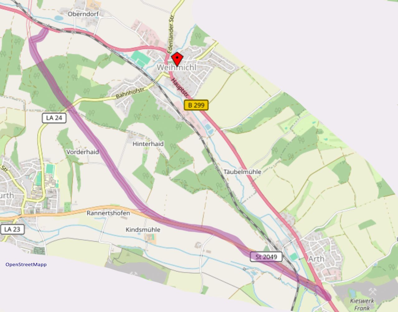 Umgehungsstrasse Arth Weihmichl - B299 | c OpenStreetMaps